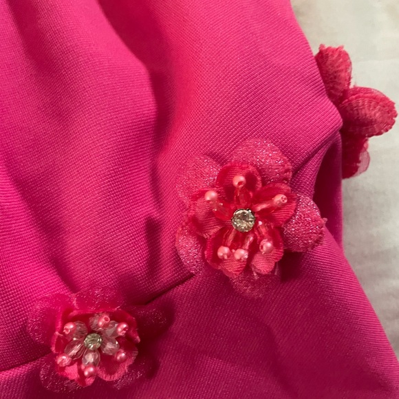 Misslook Pink Midi Dress Size knit spandex bell floral beaded sleeves size 14 - Picture 10 of 16